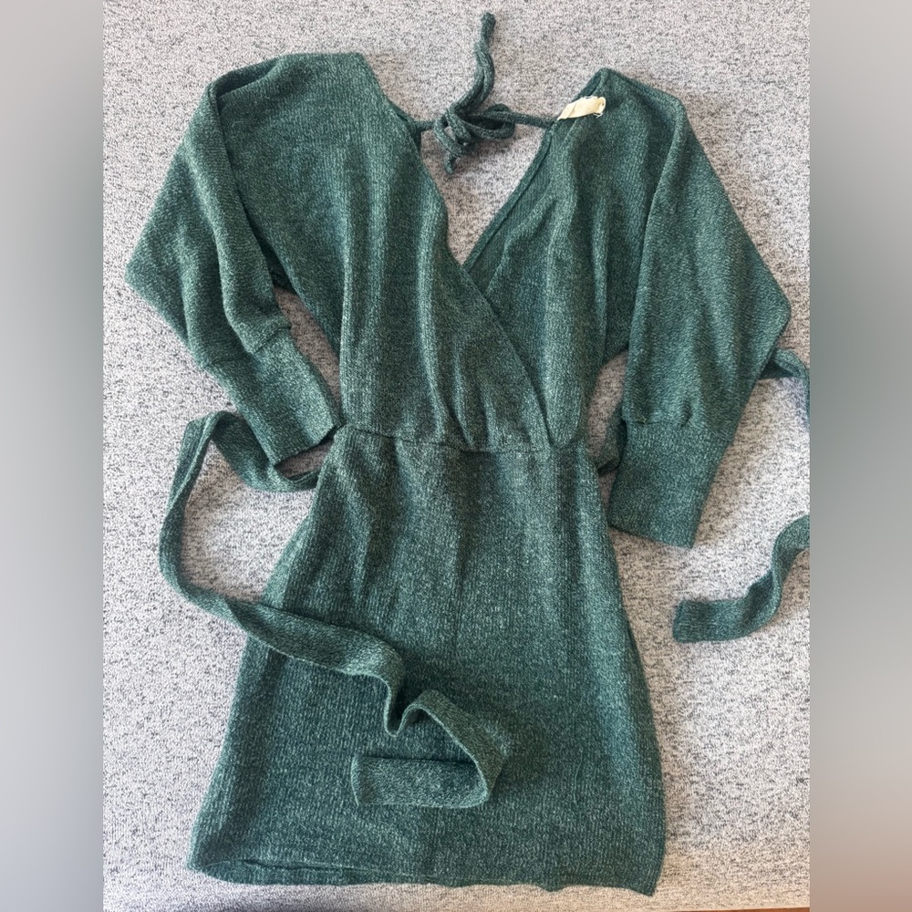 Green knit mini dress